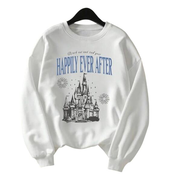 Women’s L nwot Disney sweatshirt castle Reach out & find your Happily Ever After - Picture 1 of 5